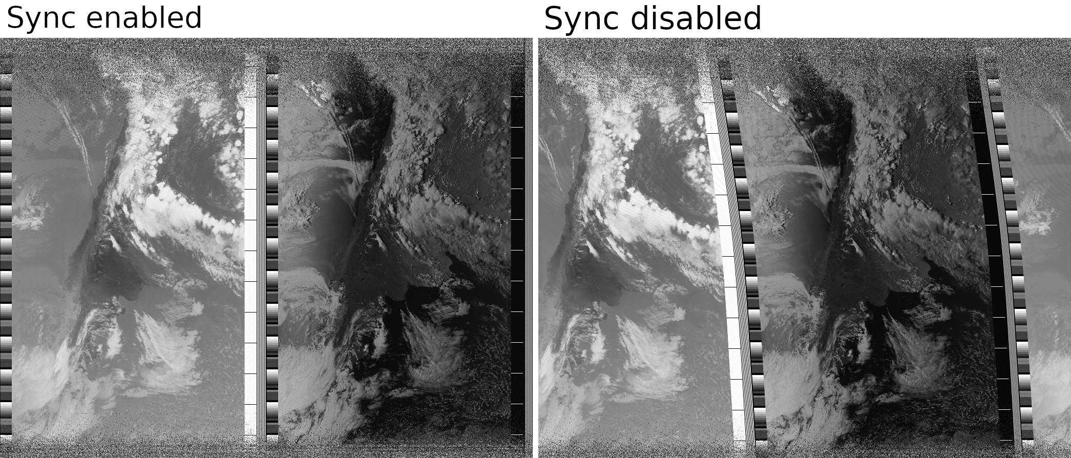 Comparison between synced and not synced image